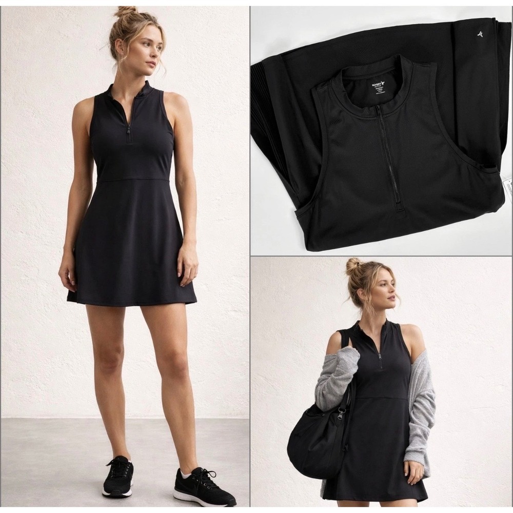 Old Navy Active Powersoft Pleated Tennis Dress Black Large Women Sleeveless Zip